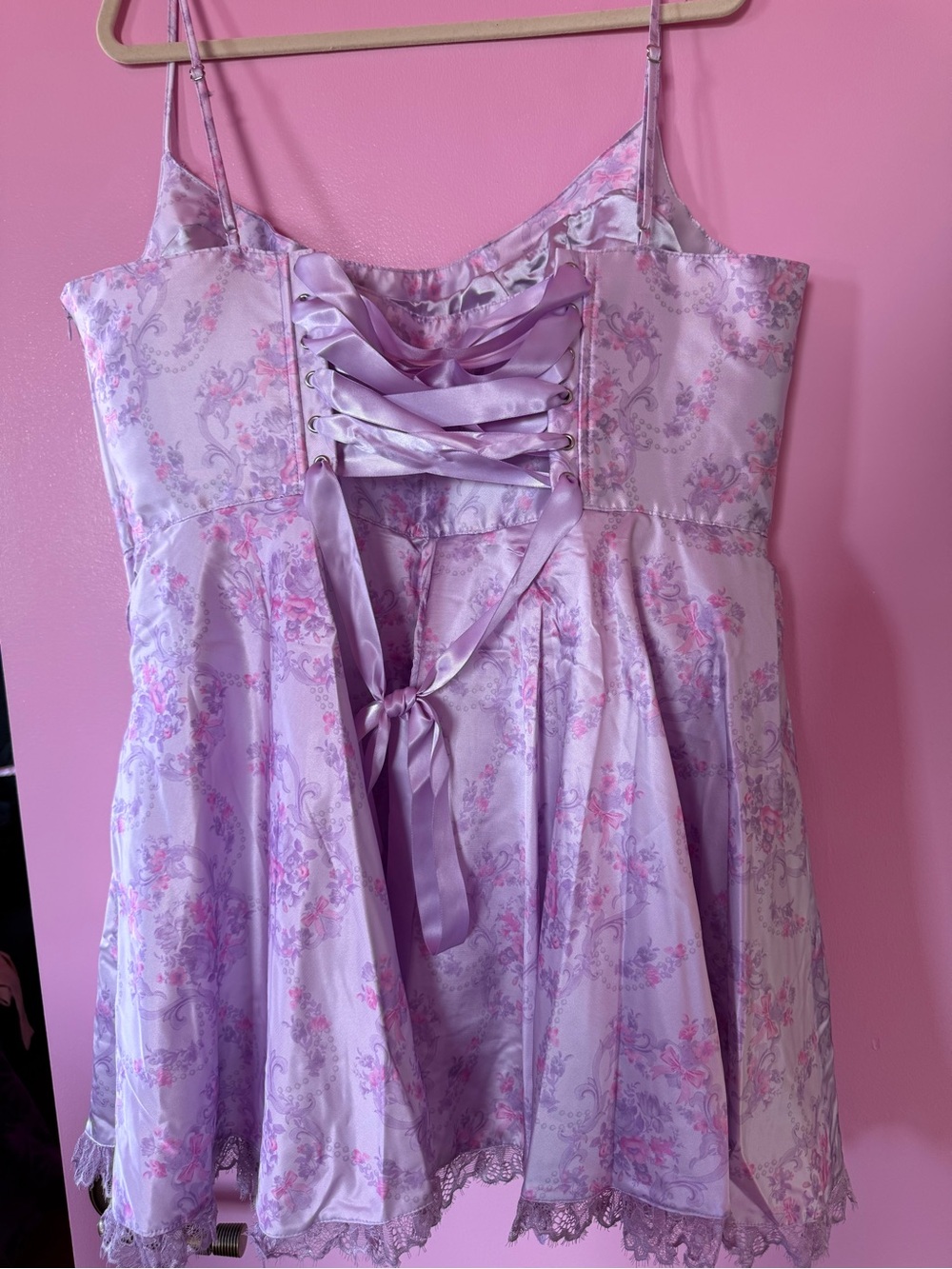 Sugar Thrillz Lavender Floral Corset LaceUp Mini Dress 2X NWT Fairycore Coquette - Picture 2 of 9